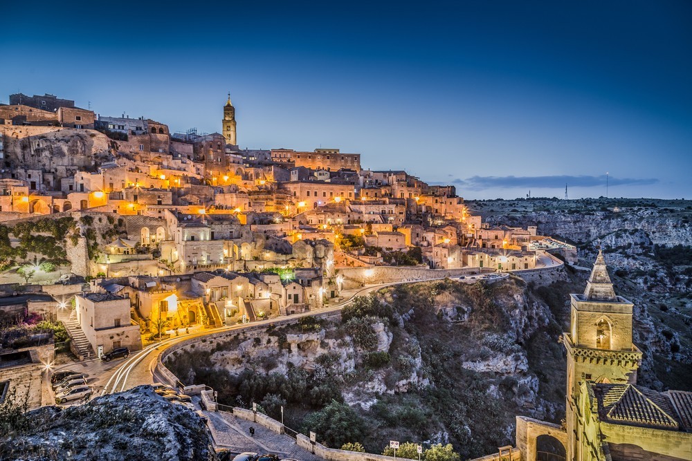 Panorama di Matera all'ora del tramonto