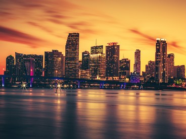 Skyline di Miami al tramonto